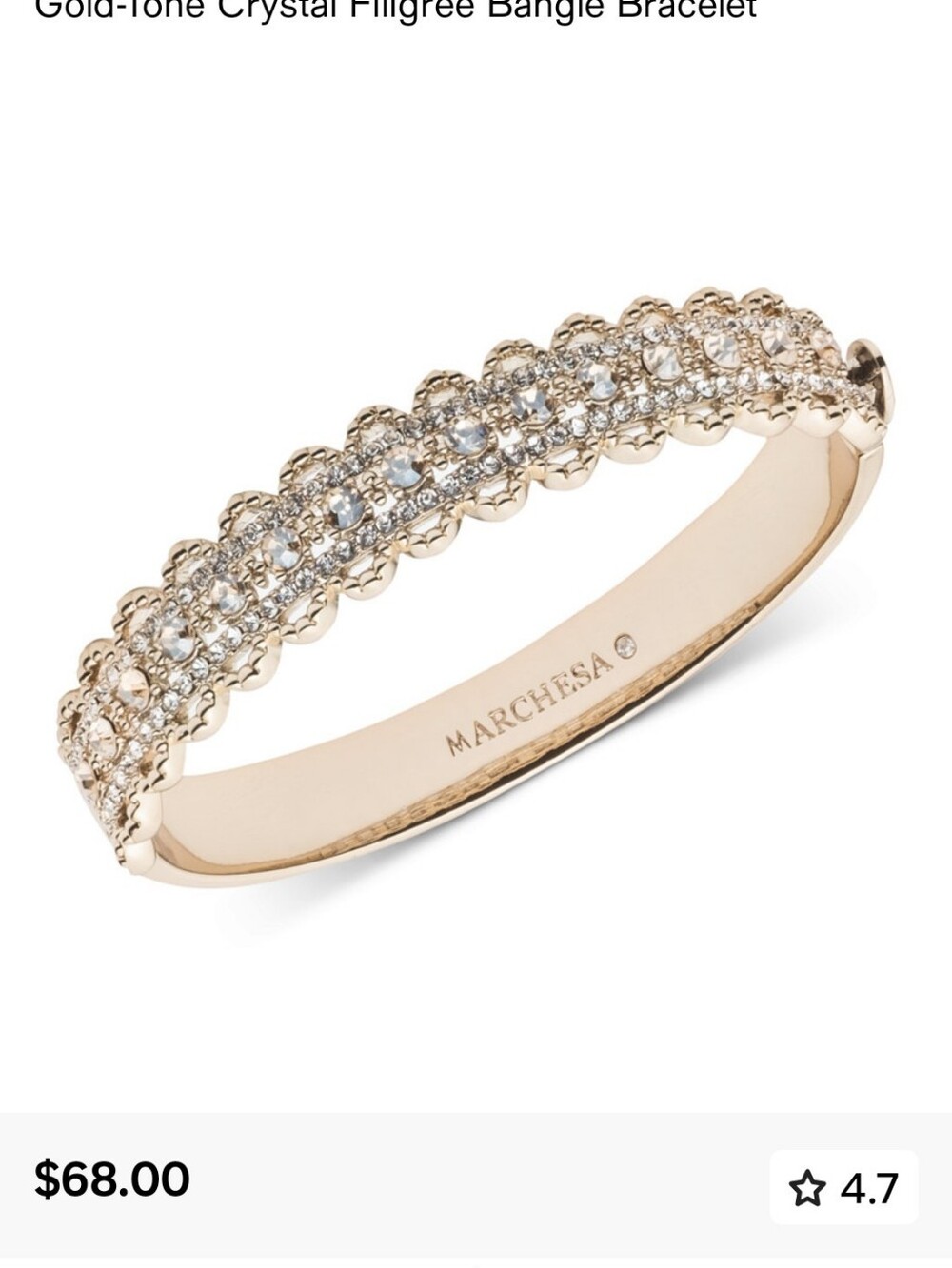Marchesa Gold-Tone Crystal Filigree Bangle Bracelet - Gold